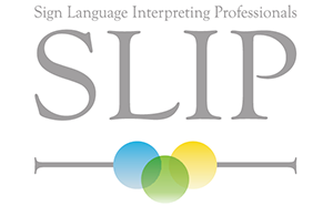 Sign Language Interpreting Professionals (SLIP) logo.